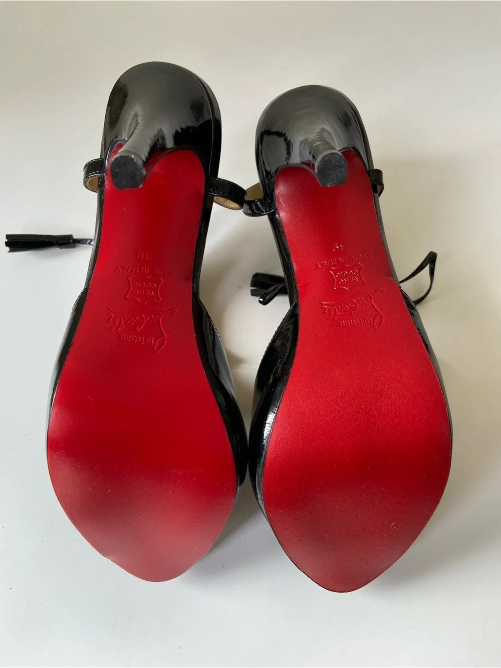 NWT Black Patent High Heel Louboutin platform Sandals with tie vamp